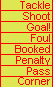 Tackle / Shoot / Goal! / Foul / Booked / Penalty / Pass / Corner